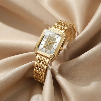Gold Rectangular Watch for Women | Stainless Steel Bracelet Watch | Black Green White Dial Options | Modern Fashion Timepiece