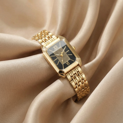 Gold Rectangular Watch for Women | Stainless Steel Bracelet Watch | Black Green White Dial Options | Modern Fashion Timepiece
