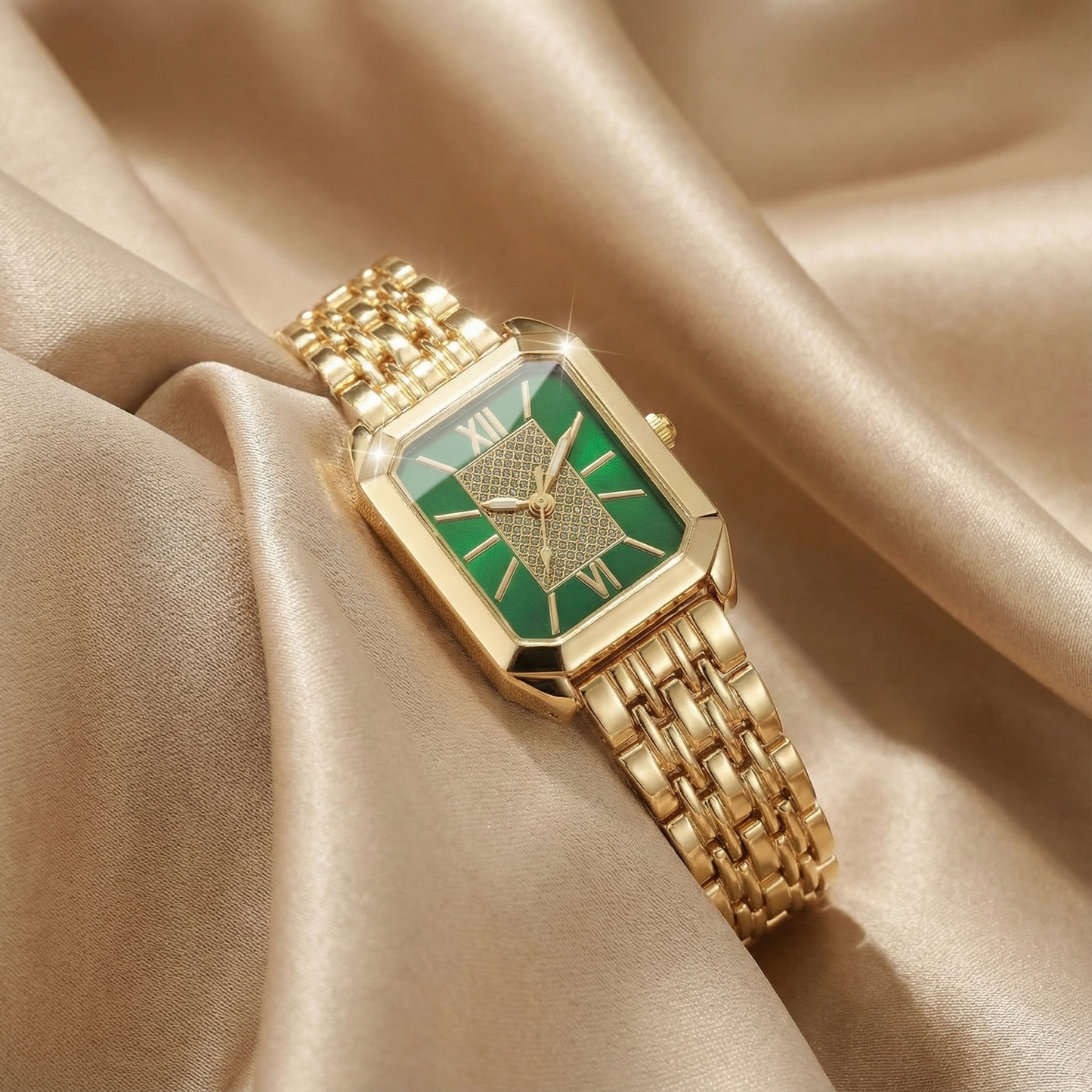 Gold Rectangular Watch for Women | Stainless Steel Bracelet Watch | Black Green White Dial Options | Modern Fashion Timepiece