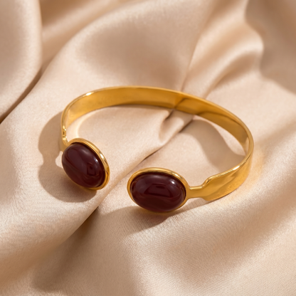 Bold Stone Cuff Bracelet in Gold | Statement Open Bangle Design