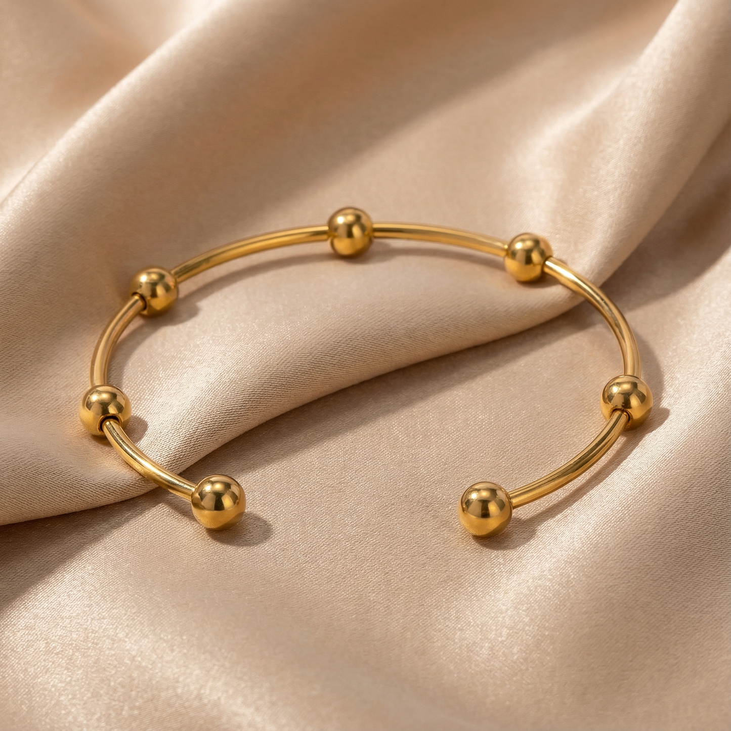 Gold Beaded Open Bangle Bracelet for Women | Gold & Silver Stainless Steel Bracelet | Minimal Polished Ball Cuff