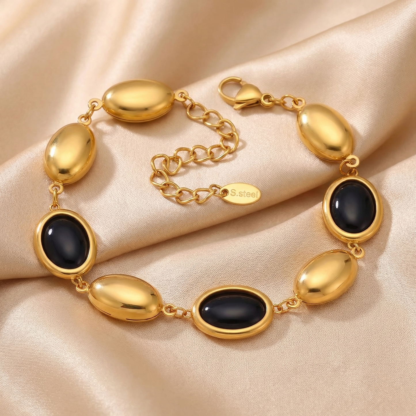 Luxury Oval Opal Link Bracelet in Gold | Elegant Czech Opal Stainless Steel Bracelet