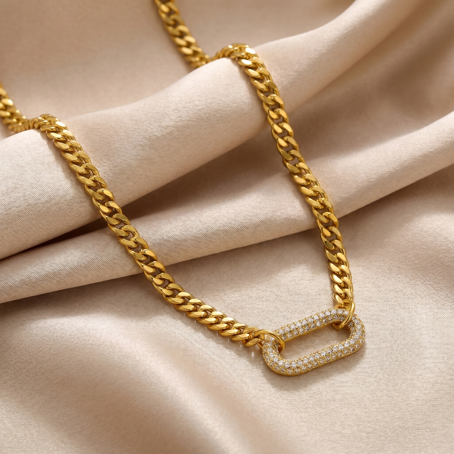 Bold Link Chain Necklace with Crystal Clasp in Gold | Statement Cuban Design