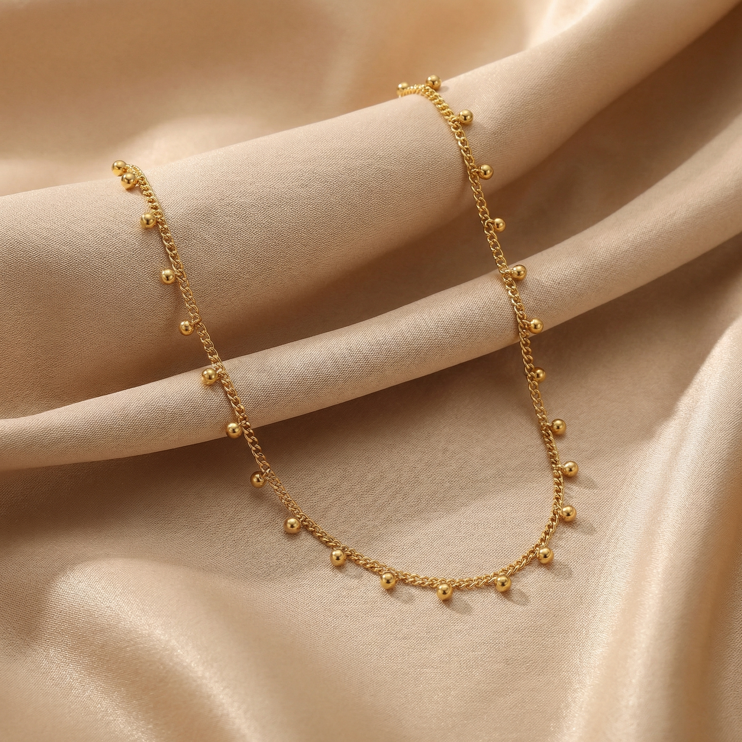 Gold Minimal Beaded Chain Necklace for Women | Gold Stainless Steel Necklace | Polished Ball Detail Jewelry