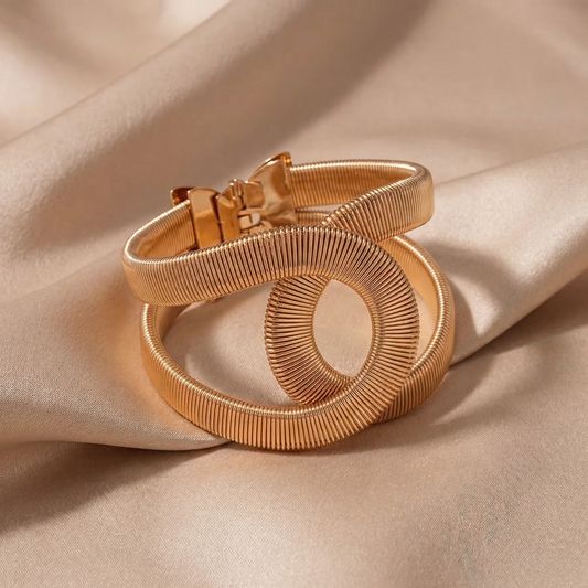 Luxury Sculpted Gold Cuff Bracelet | Elegant Statement Knot Bangle for Modern Spring & Summer Style