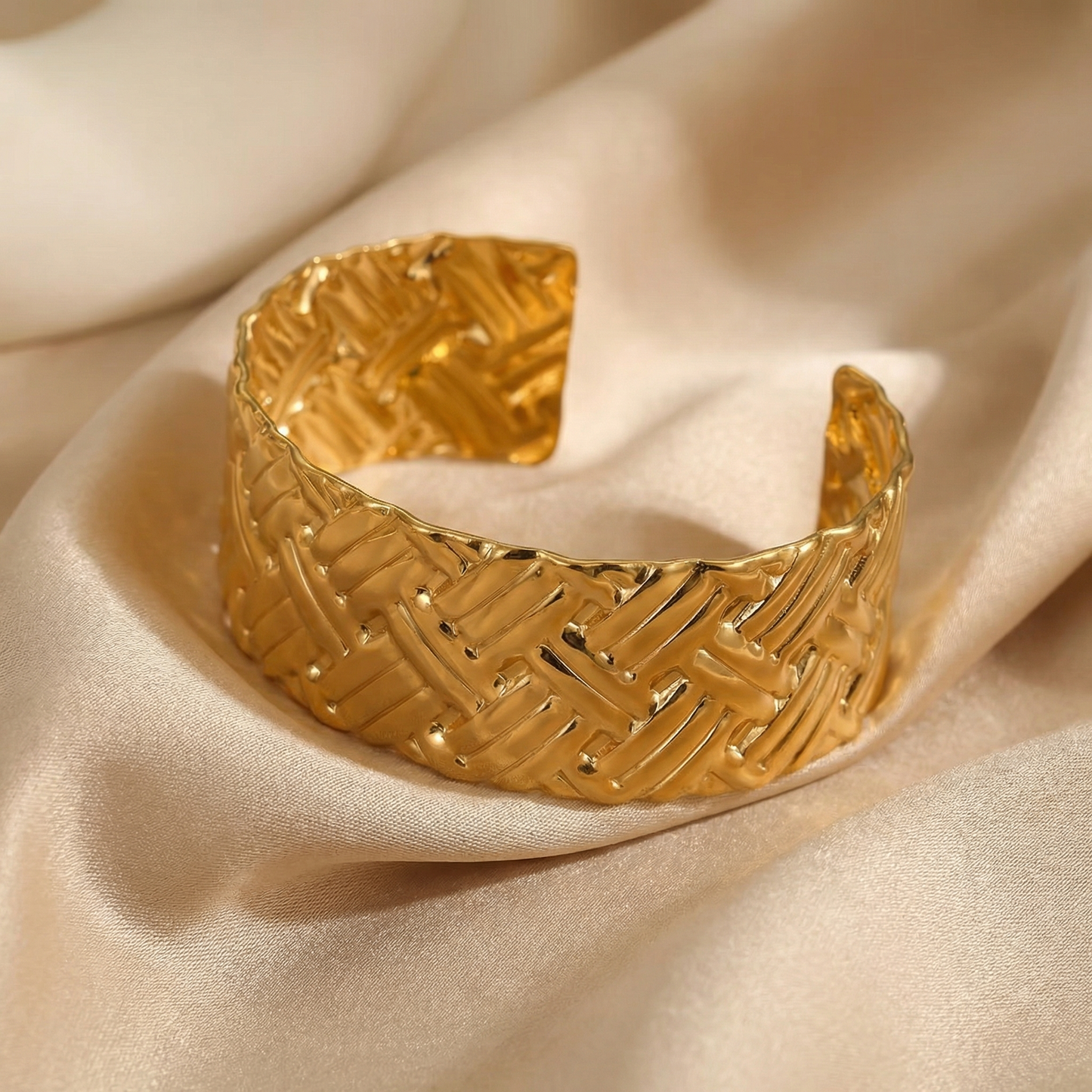 Wide Textured Gold Cuff Bracelet | Sculptural Gold Statement Bracelet with Hammered Finish