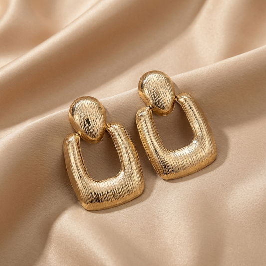 Gold Textured Drop Earrings for Women | Statement Gold Earrings | Elegant Brushed Finish