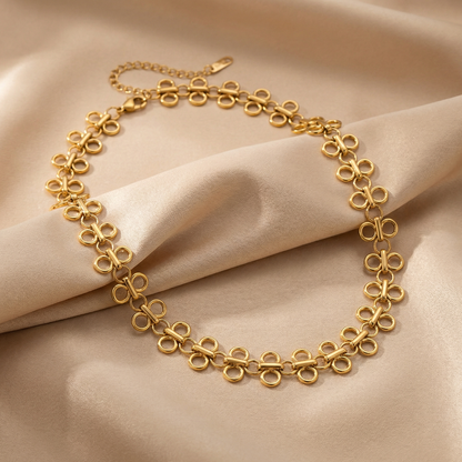 Gold Floral Link Necklace with Decorative Chain Design | Polished Gold Statement Necklace | Elegant Luxury Jewelry