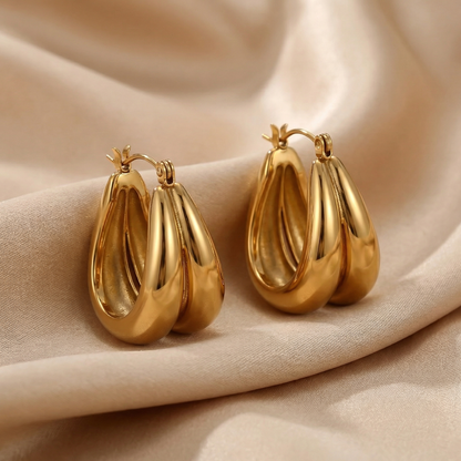 Chunky Gold-Tone Huggie Hoop Earrings | Polished Stainless Steel Hoops | Modern Luxury Statement Jewelry