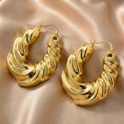 Chunky Gold Crescent Hoop Earrings | Polished Statement Hoop Earrings | Bold Modern Luxury Jewelry