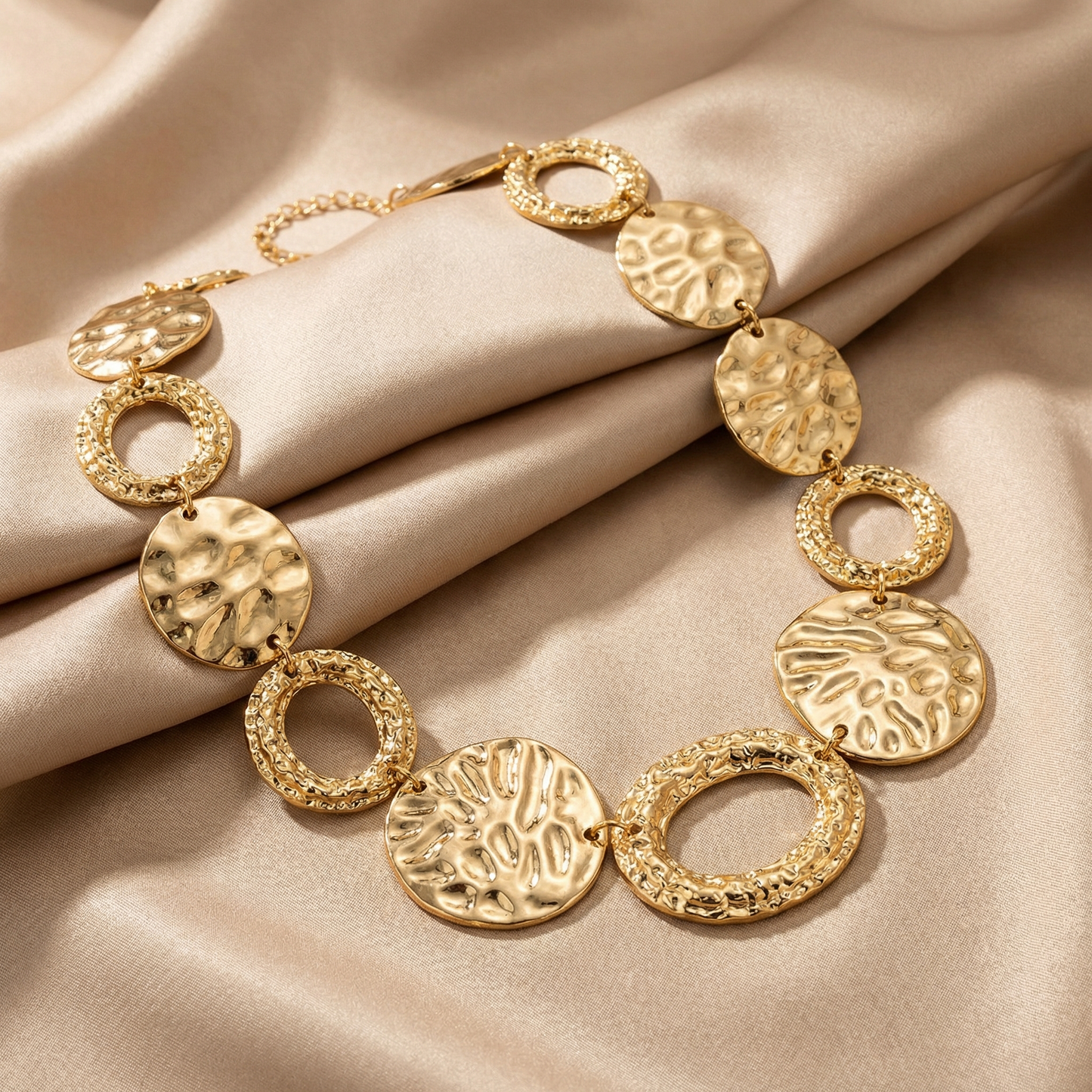 Gold Statement Necklace for Women | Chunky Textured Disc Necklace | Elegant Evening Jewelry