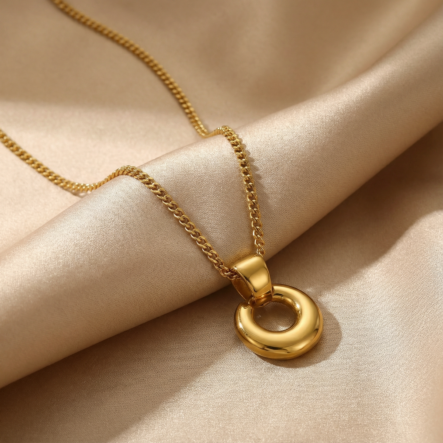 Gold Circle Pendant Necklace for Women | Gold Stainless Steel Chain | Minimal Ring Design