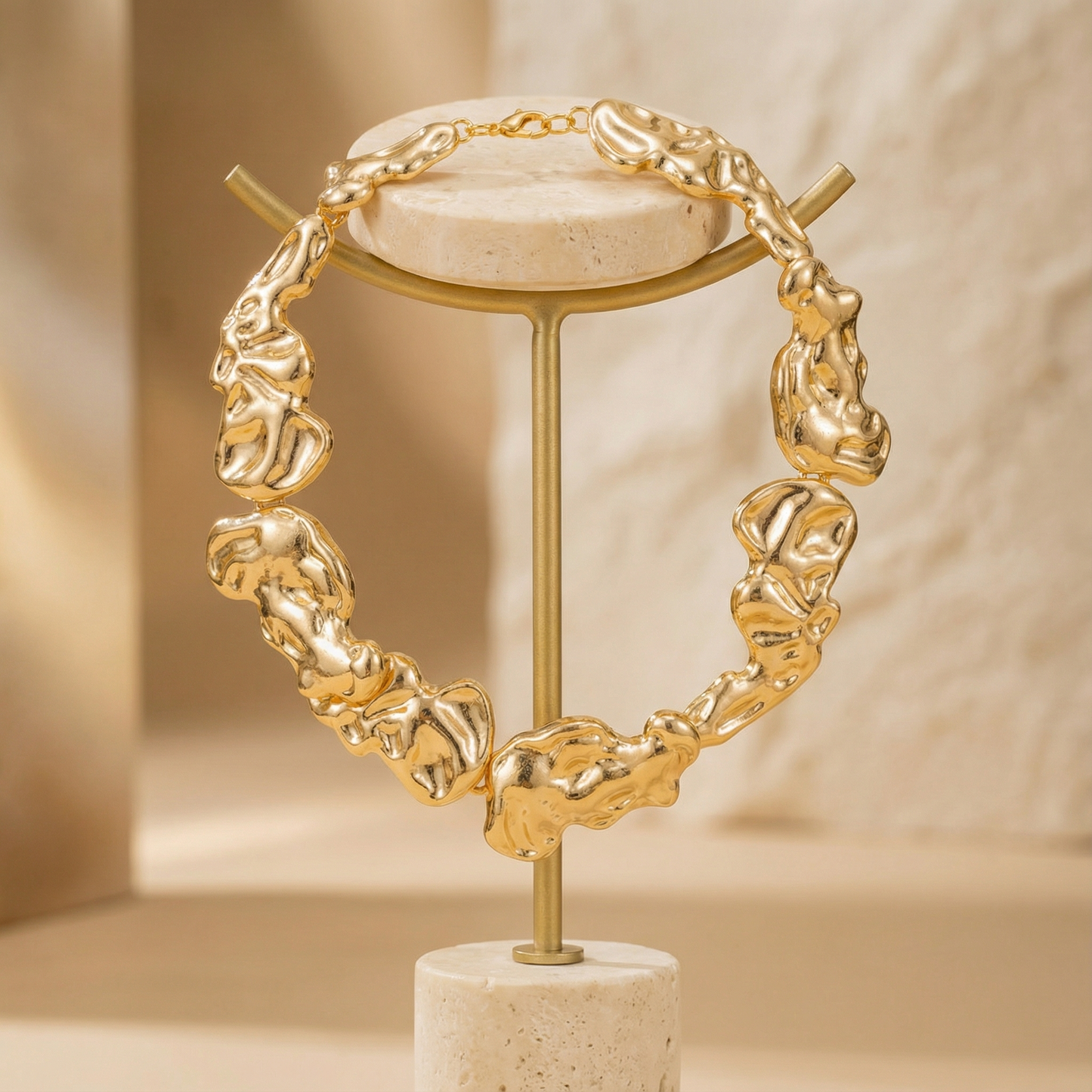 Gold Silver Sculptural Statement Necklace for Women | Molten Link Design | Modern Fashion Jewelry