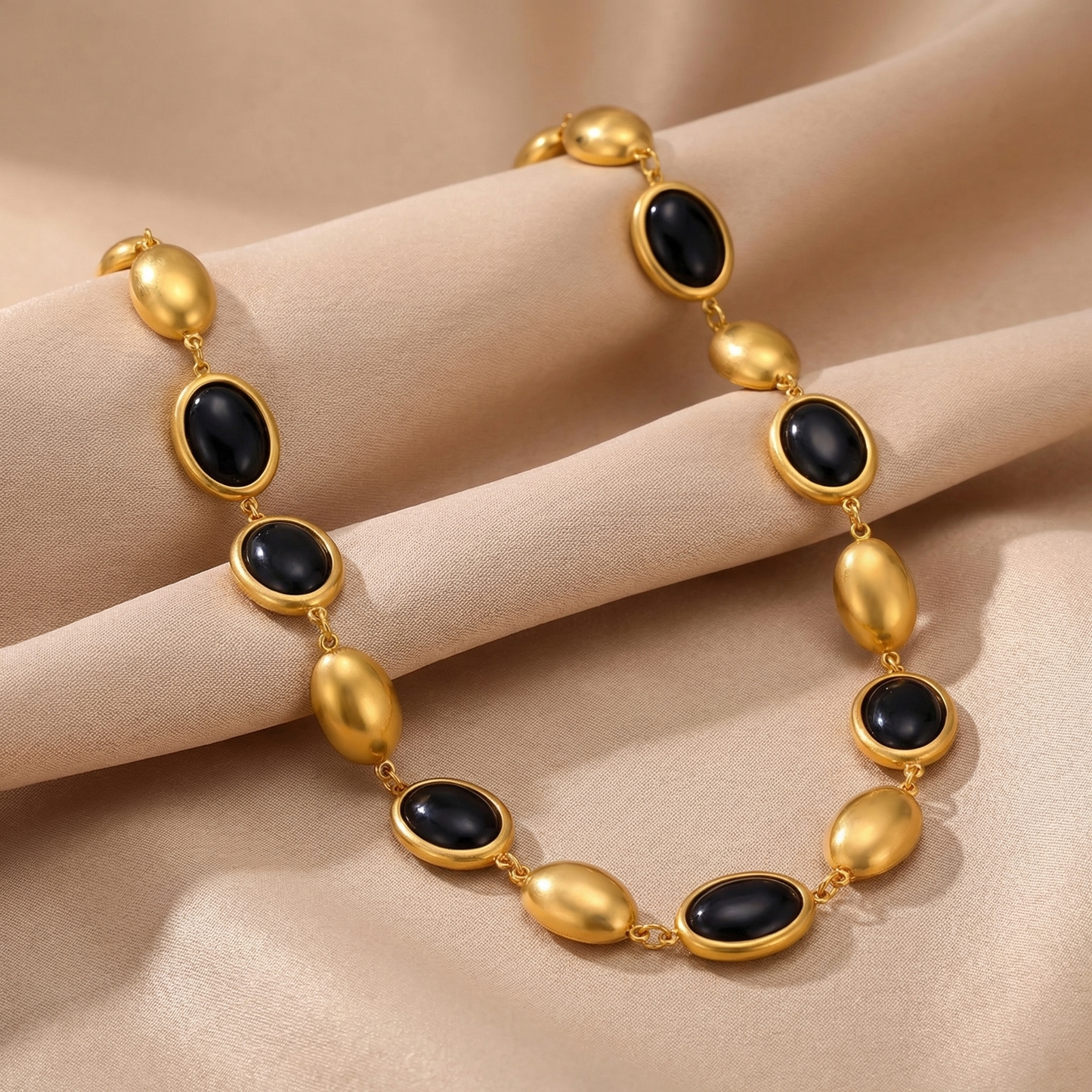 Luxury Oval Opal Link Necklace in Gold | Elegant Stainless Steel Statement Necklace with Czech Opal Stones