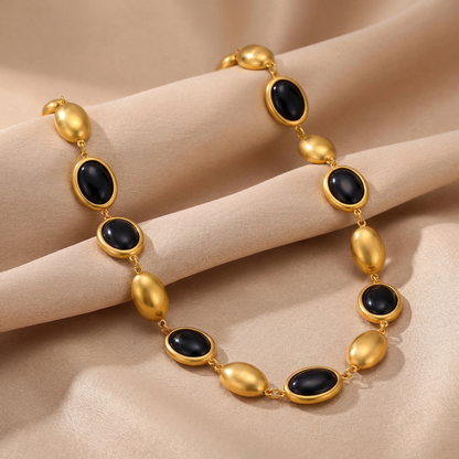 Luxury Oval Opal Link Necklace in Gold | Elegant Stainless Steel Statement Necklace with Czech Opal Stones