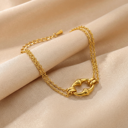 Minimalist Gold Double Chain Bracelet with Oval Link Charm | Elegant Layered Bracelet for Everyday Style