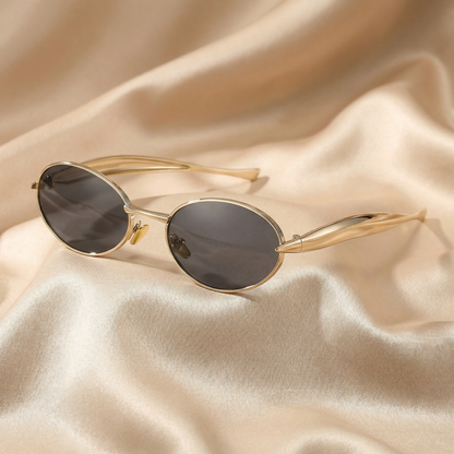 Luxury Oval Gold Frame Sunglasses with Green, Brown & Black Lenses | Elegant Metal Vintage Style UV Protection Glasses