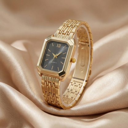 Gold Square Watch for Women | Stainless Steel Bracelet Watch | White & Pink Dial Options | Modern Fashion Timepiece