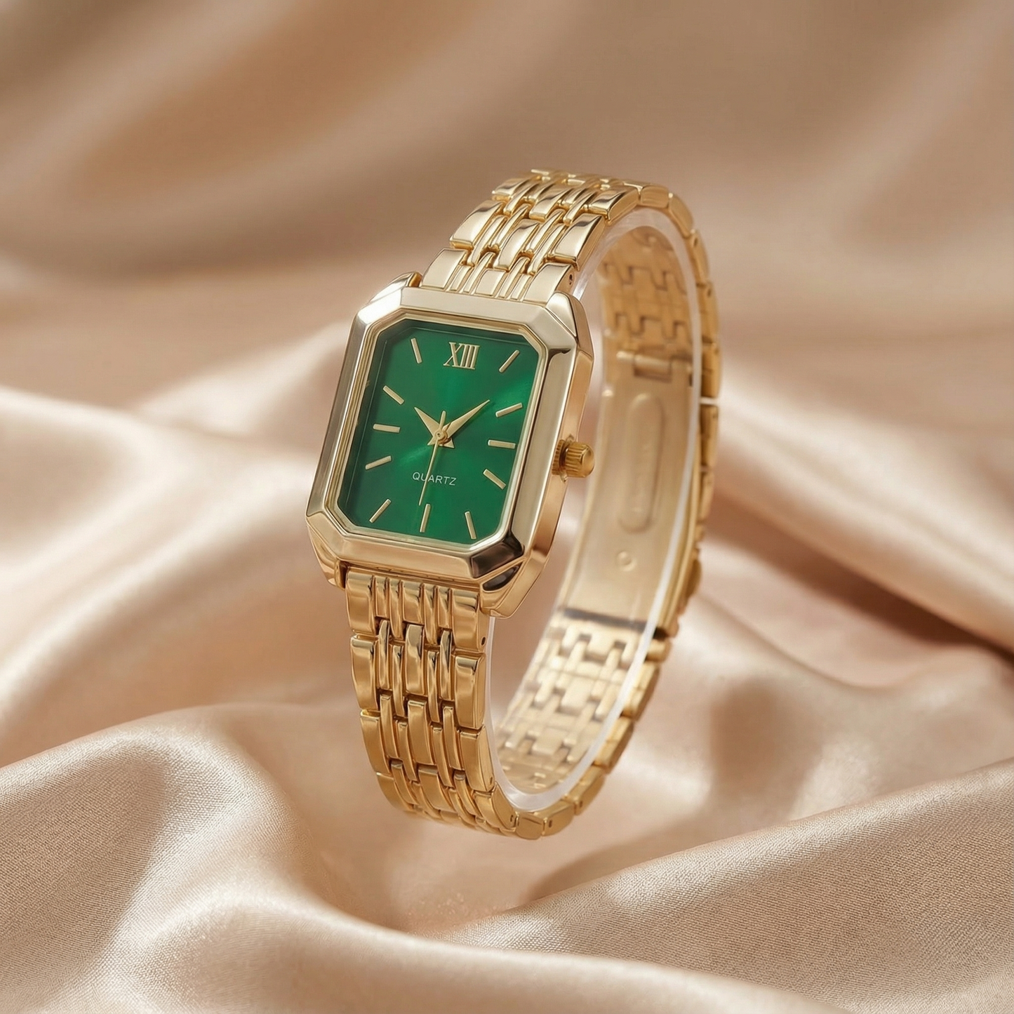 Gold Square Watch for Women | Stainless Steel Bracelet Watch | White & Pink Dial Options | Modern Fashion Timepiece