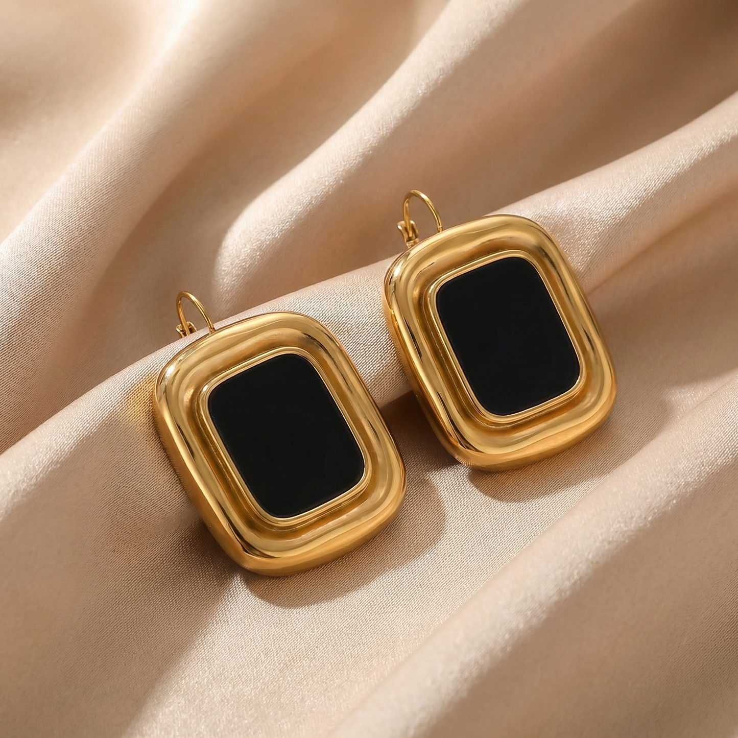 Luxury Black & Gold Geometric Statement Stud Earrings | Modern Stainless Steel Designer Earrings