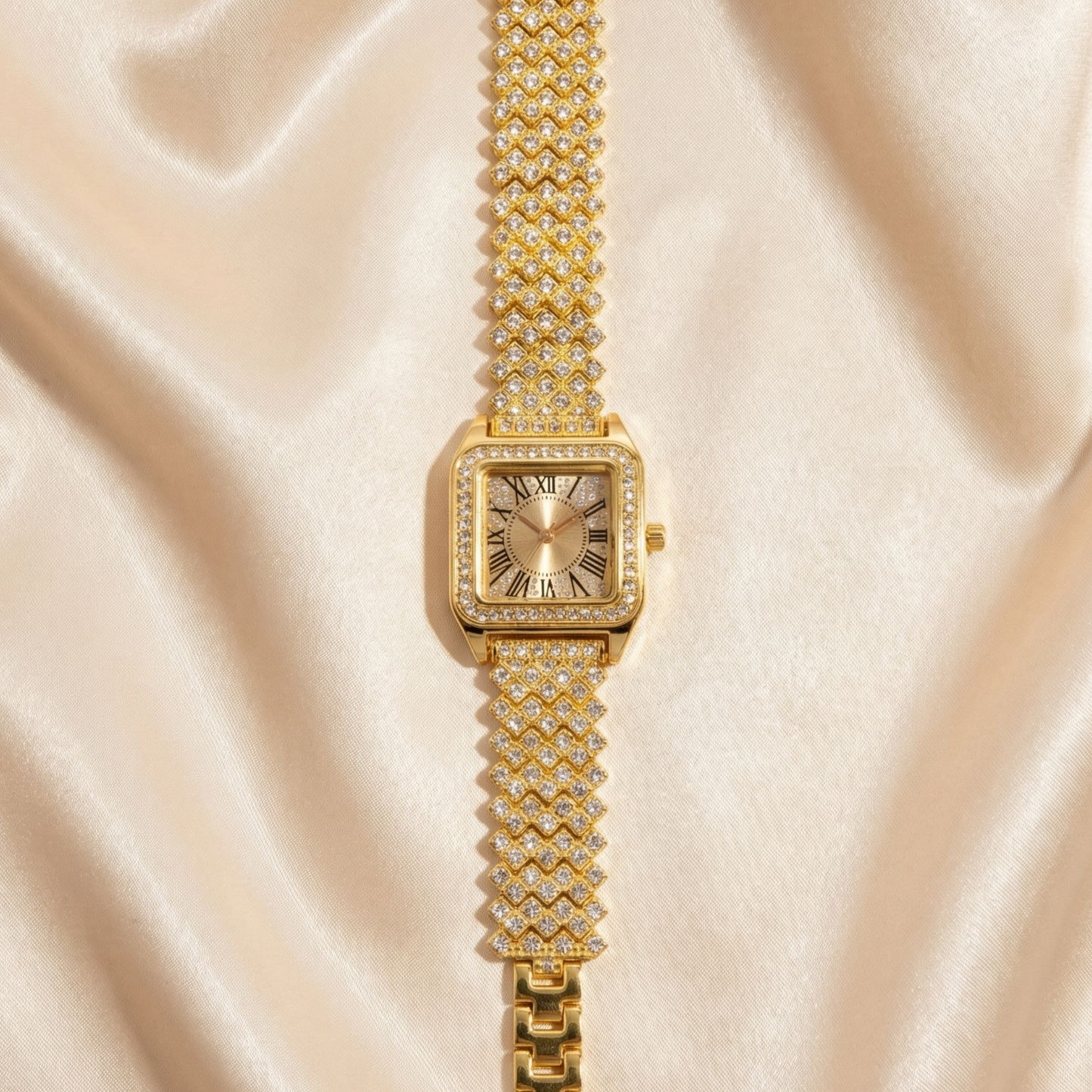 Gold, Silver & Rose Gold Square Bracelet Watch for Women | Crystal Link Bracelet | Roman Dial Timepiece