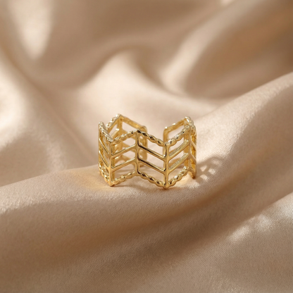 Gold Adjustable Chevron Ring | Stainless Steel Open Band | Women’s Geometric Fashion Ring | One Size Fits All