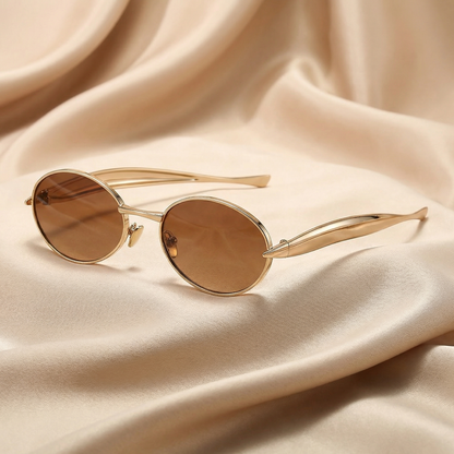 Luxury Oval Gold Frame Sunglasses with Green, Brown & Black Lenses | Elegant Metal Vintage Style UV Protection Glasses