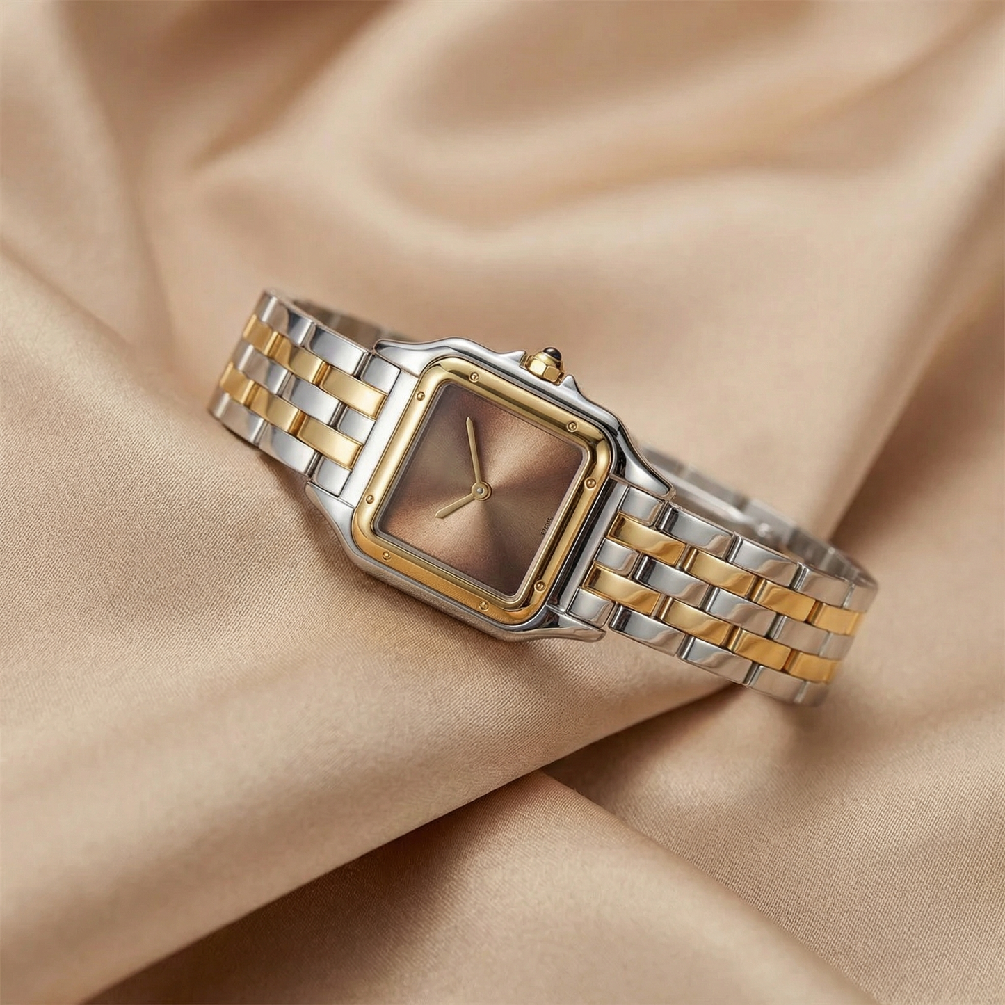Luxury Square Two-Tone Women’s Bracelet Watch with Sunburst Dial | Elegant Silver & Gold Dress Watch in Black, Rose & Champagne