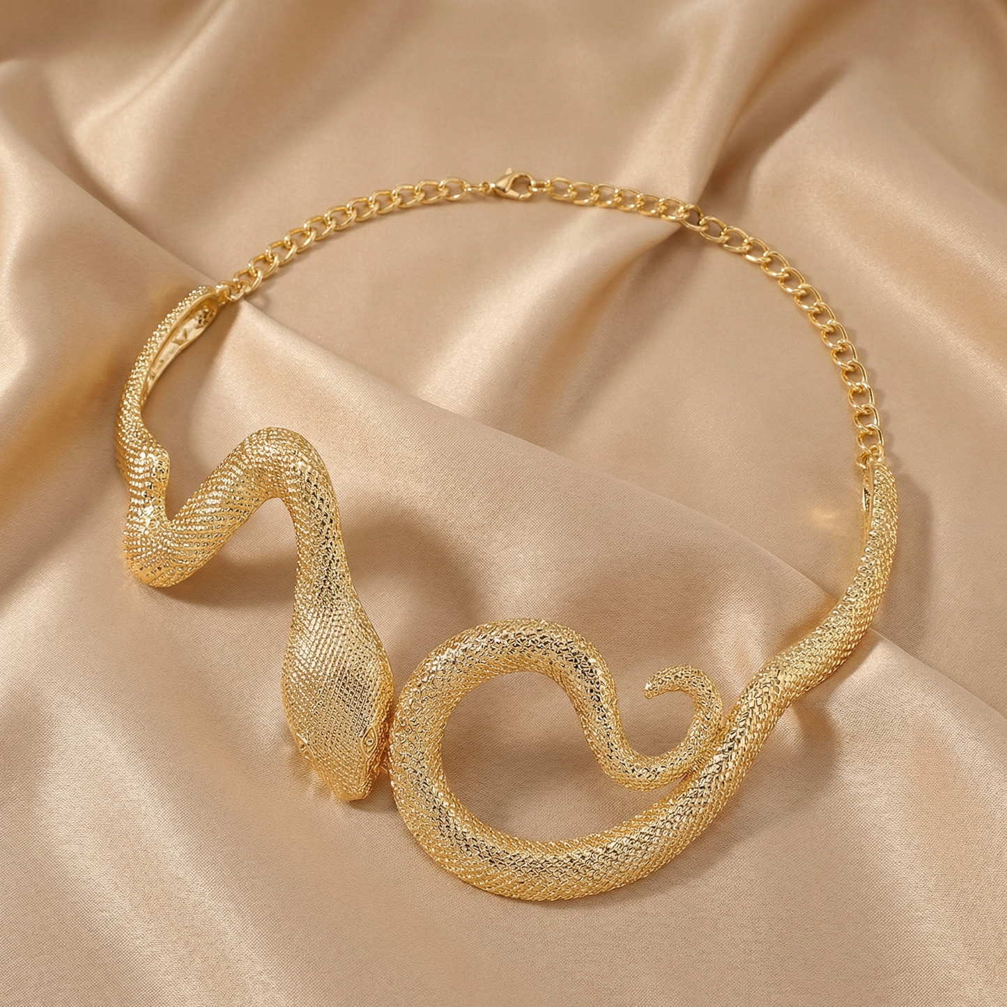 Gold & Silver Snake Stainless Steel Necklace | Sculptural Statement Chain | Modern Elegant Jewellery