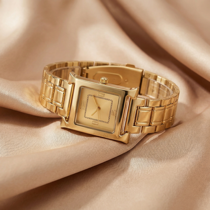 Luxury Square Gold Bracelet Watch with Minimal Dial | Elegant Vintage-Inspired Statement Timepiece in Black, White &amp; Champagne