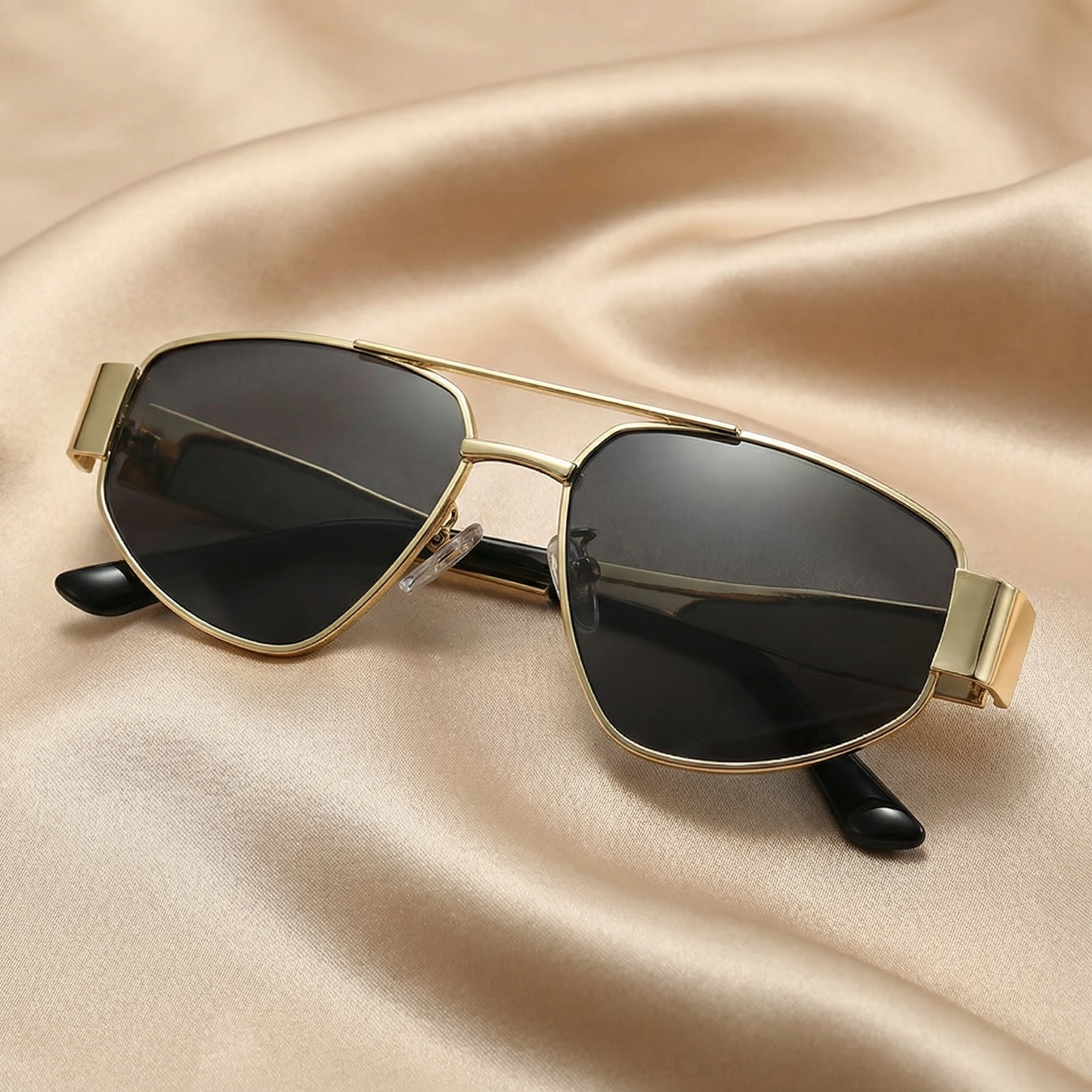 Gold Square Aviator Sunglasses with Black and Orange Gradient Lenses | Modern Metal Frame with Bold Contrast