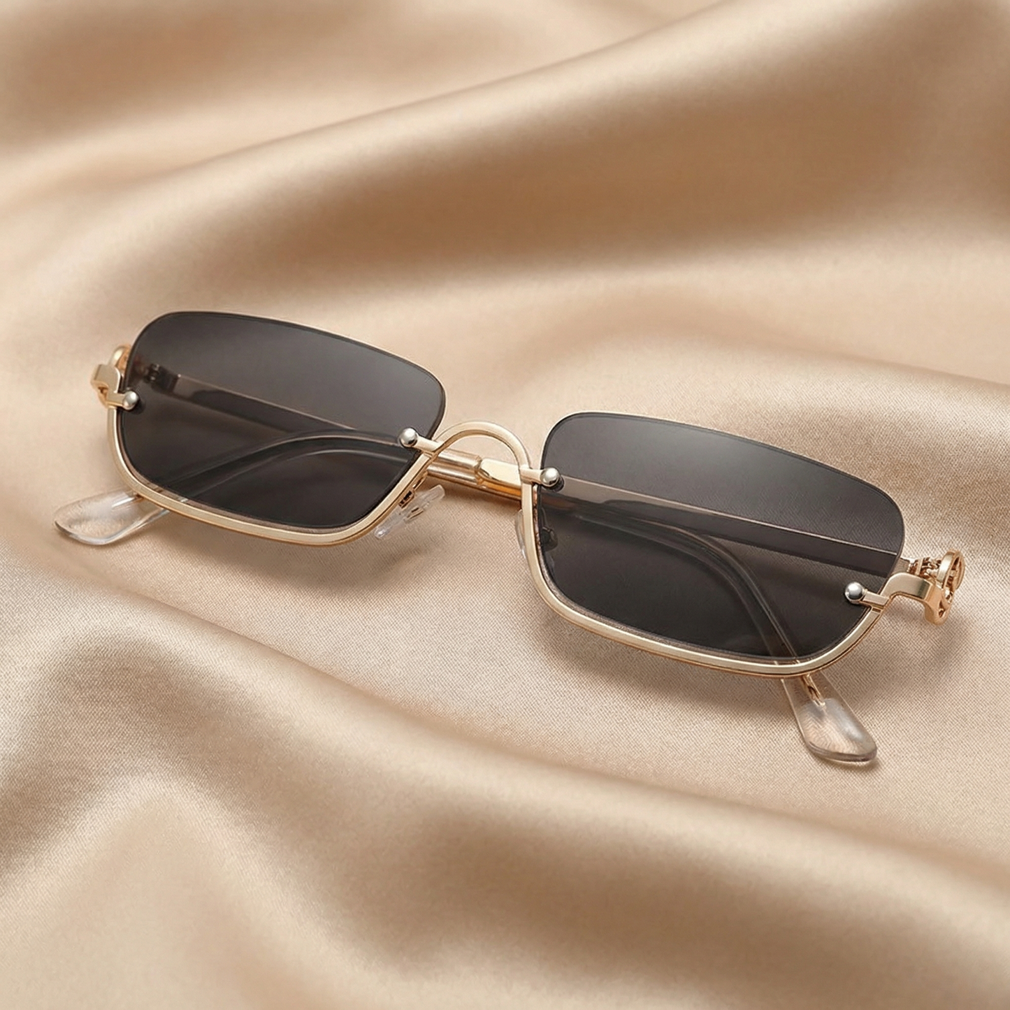 Modern Rimless Rectangle Sunglasses in Gold | Slim Minimalist Frameless Shades for Street & Summer Style