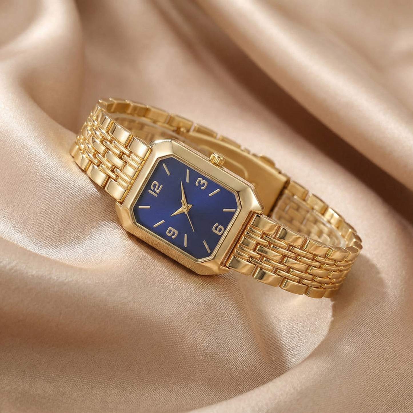 Gold Rectangular Bracelet Watch for Women | Gold Stainless Steel Watch | Champagne Blue White Dial Options