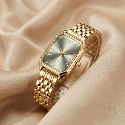 Gold Rectangular Bracelet Watch for Women | Gold Stainless Steel Watch | Black Silver Rose Green Dial Options | Elegant Quartz Timepiece