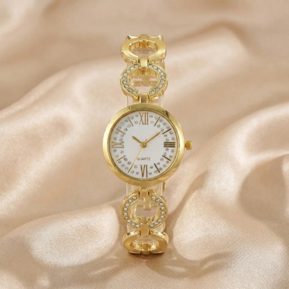 Luxury Crystal Link Bracelet Watch in Gold, Silver & Rose Gold | Elegant Roman Dial Jewellery Timepiece