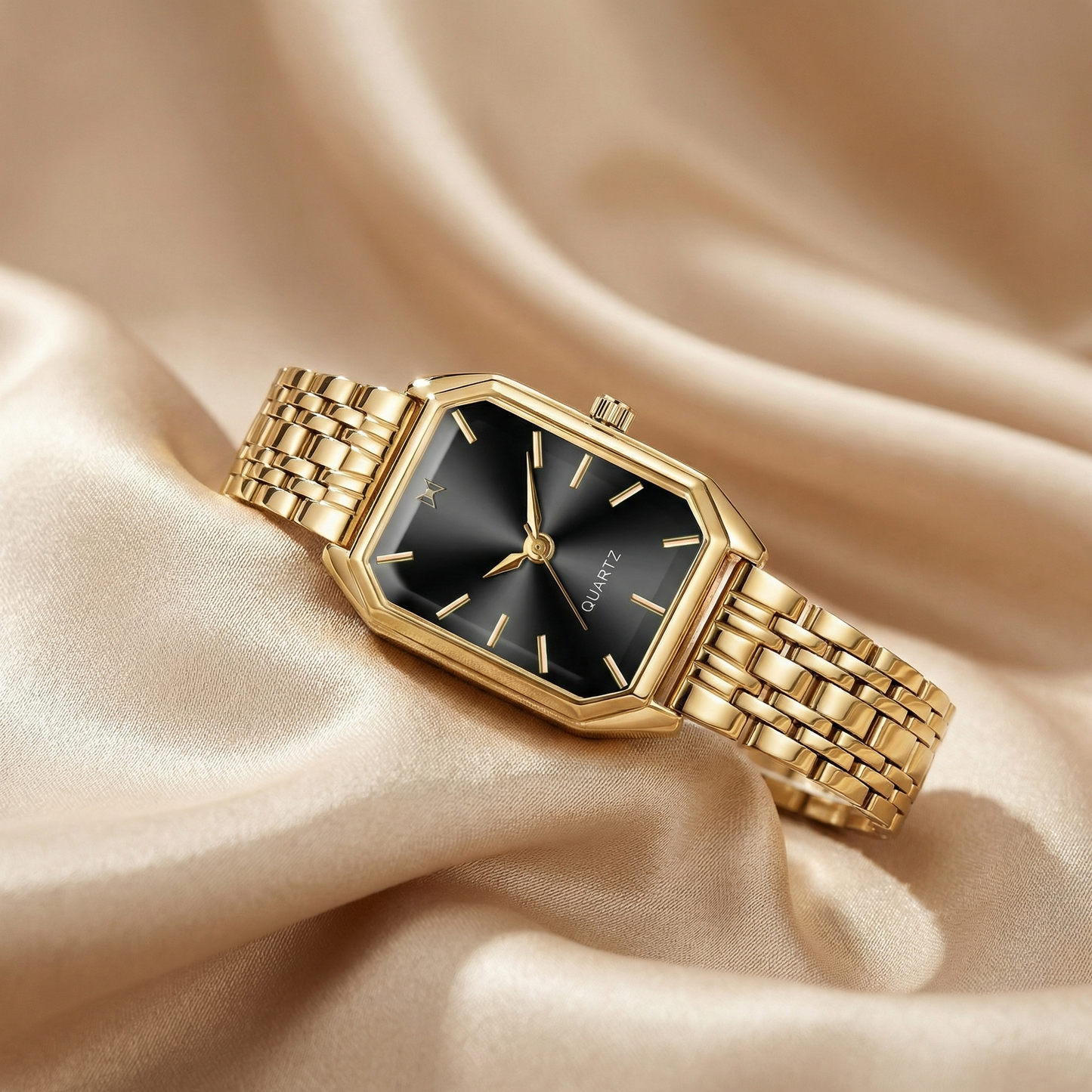 Gold Rectangular Bracelet Watch for Women | Gold Stainless Steel Watch | Black Silver Rose Green Dial Options | Elegant Quartz Timepiece