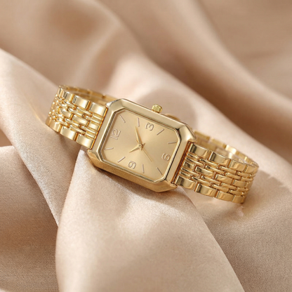 Gold Rectangular Bracelet Watch for Women | Gold Stainless Steel Watch | Champagne Blue White Dial Options
