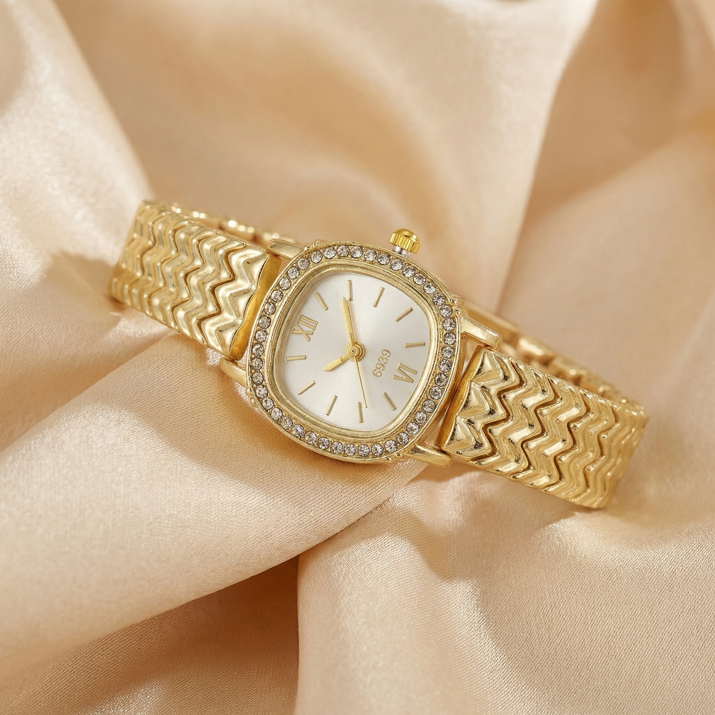 Gold Oval Bracelet Watch for Women | Gold Stainless Steel Watch | White Black Pink Green Dial Options | Crystal Bezel Timepiece