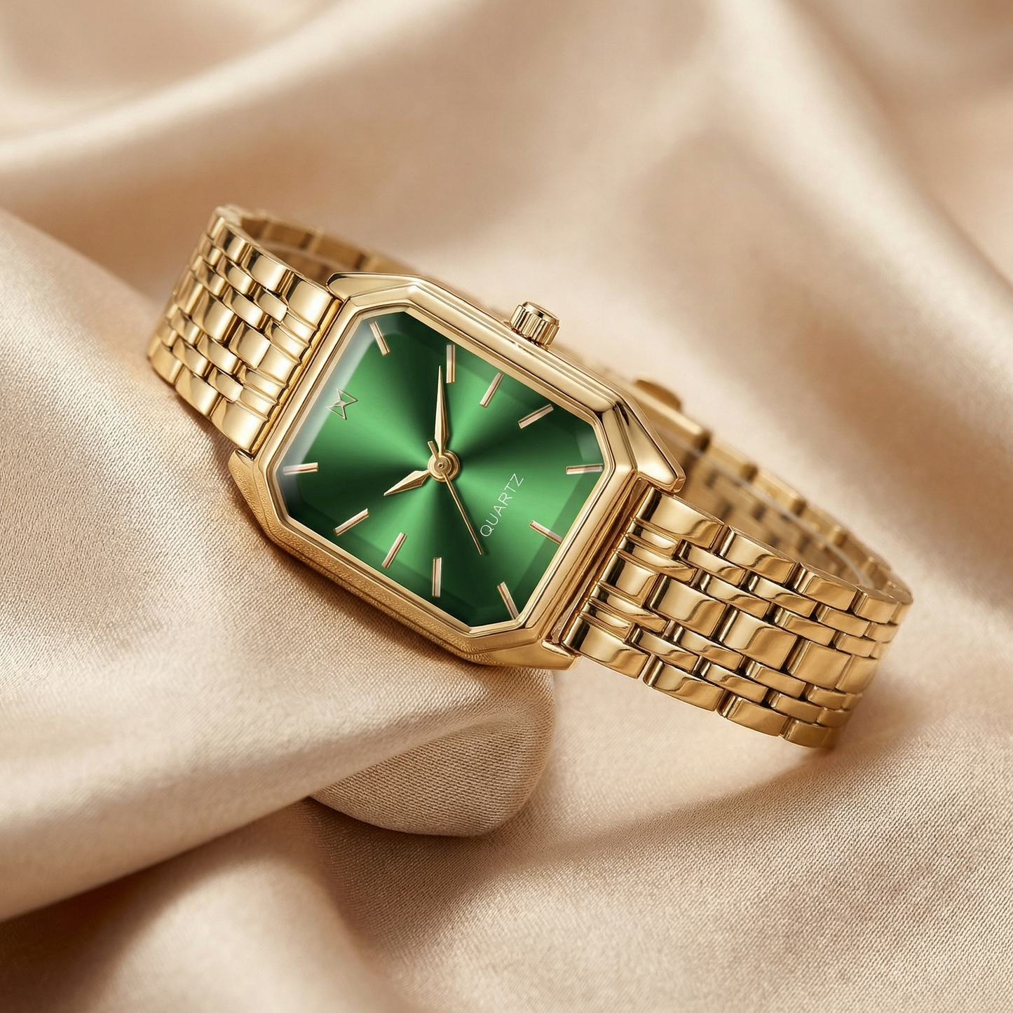 Gold Rectangular Bracelet Watch for Women | Gold Stainless Steel Watch | Black Silver Rose Green Dial Options | Elegant Quartz Timepiece