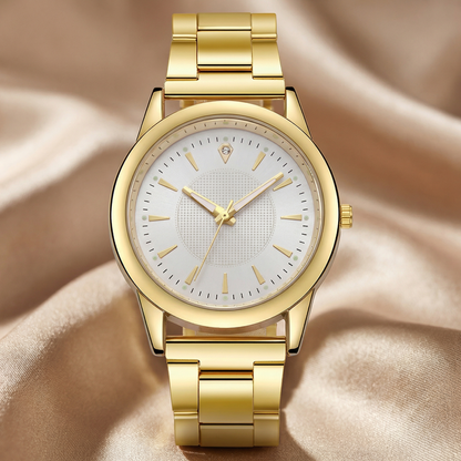 Gold Stainless Steel Quartz Watch | White & Black Dial | Minimal Classic Wristwatch