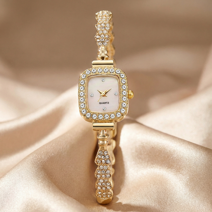 Gold, Silver & Rose Gold Crystal Bracelet Watch | Polished Stainless Steel Quartz Watch with Square Dial | Luxury Elegant Statement Timepiece