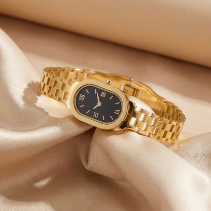 Gold Classic Oval Link Watch for Women | Stainless Steel Timepiece | Elegant Everyday Watch