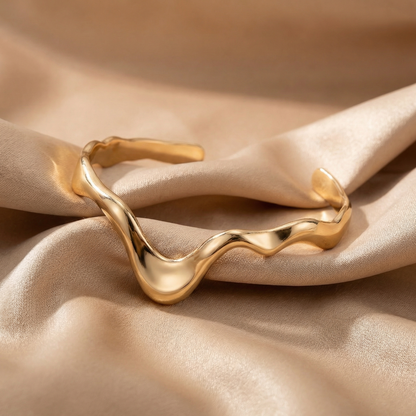 Sculptural Stainless Steel Wave Cuff Bracelet | Gold & Silver Finish | Modern Open Statement Bangle