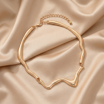 Wavy Statement Necklace for Women | Gold & Silver Stainless Steel Necklace | Sculptural Wave Design | Hypoallergenic Jewelry