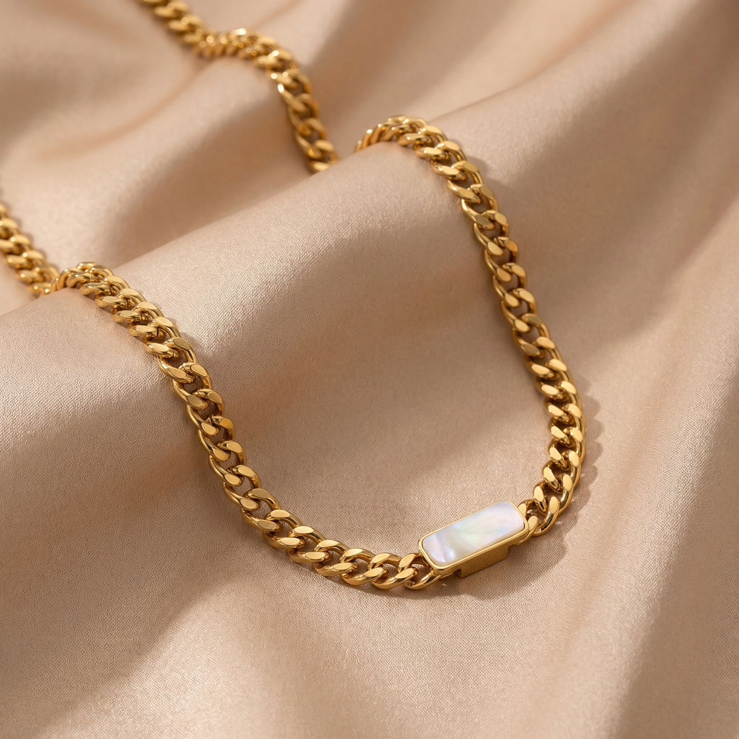 Luxury Gold Cuban Chain Necklace with Pearl Bar | Elegant Statement Chain Jewellery for Women