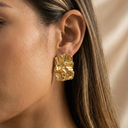 Gold Textured Stud Earrings | Stainless Steel Abstract Earrings | Women’s Statement Jewellery