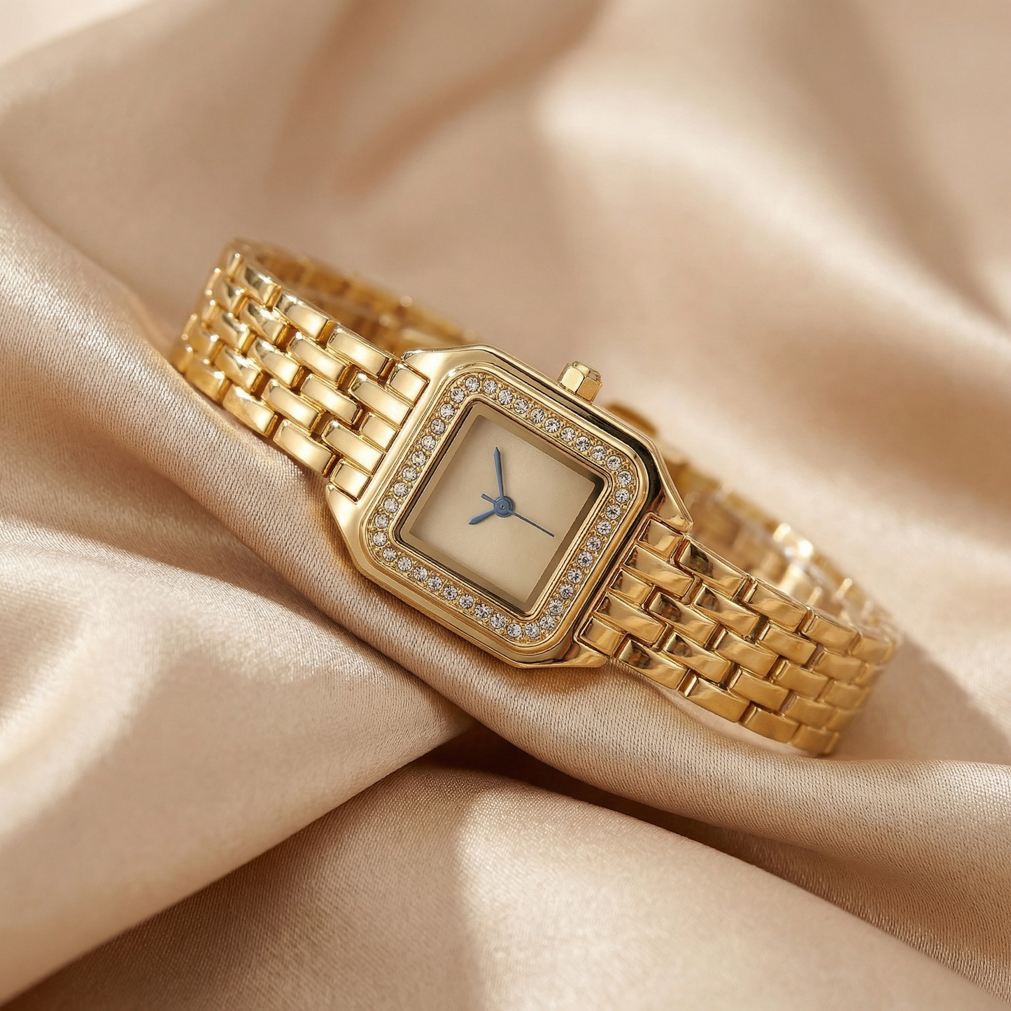 Silver & Gold Square Bracelet Watch for Women | Stainless Steel Link Watch | Red Green Champagne Dial Options