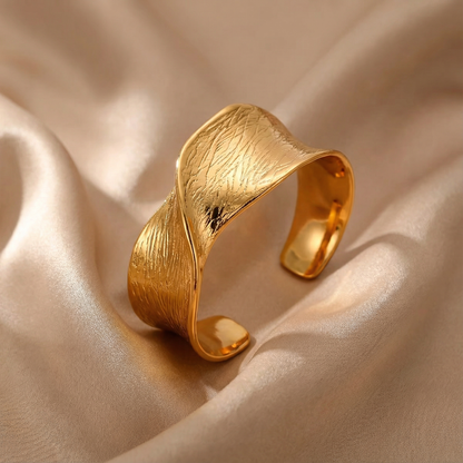 Sculptural Wave Cuff Bracelet | Gold Stainless Steel | Adjustable Fit | Modern Timeless Elegance