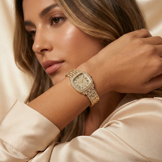 Stainless Steel Watch with Crystal Bracelet | Gold, Rose Gold & Silver Variants | Elegant Luxury Quartz Watch