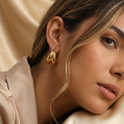 Chunky Gold-Tone Huggie Hoop Earrings | Polished Stainless Steel Hoops | Modern Luxury Statement Jewelry
